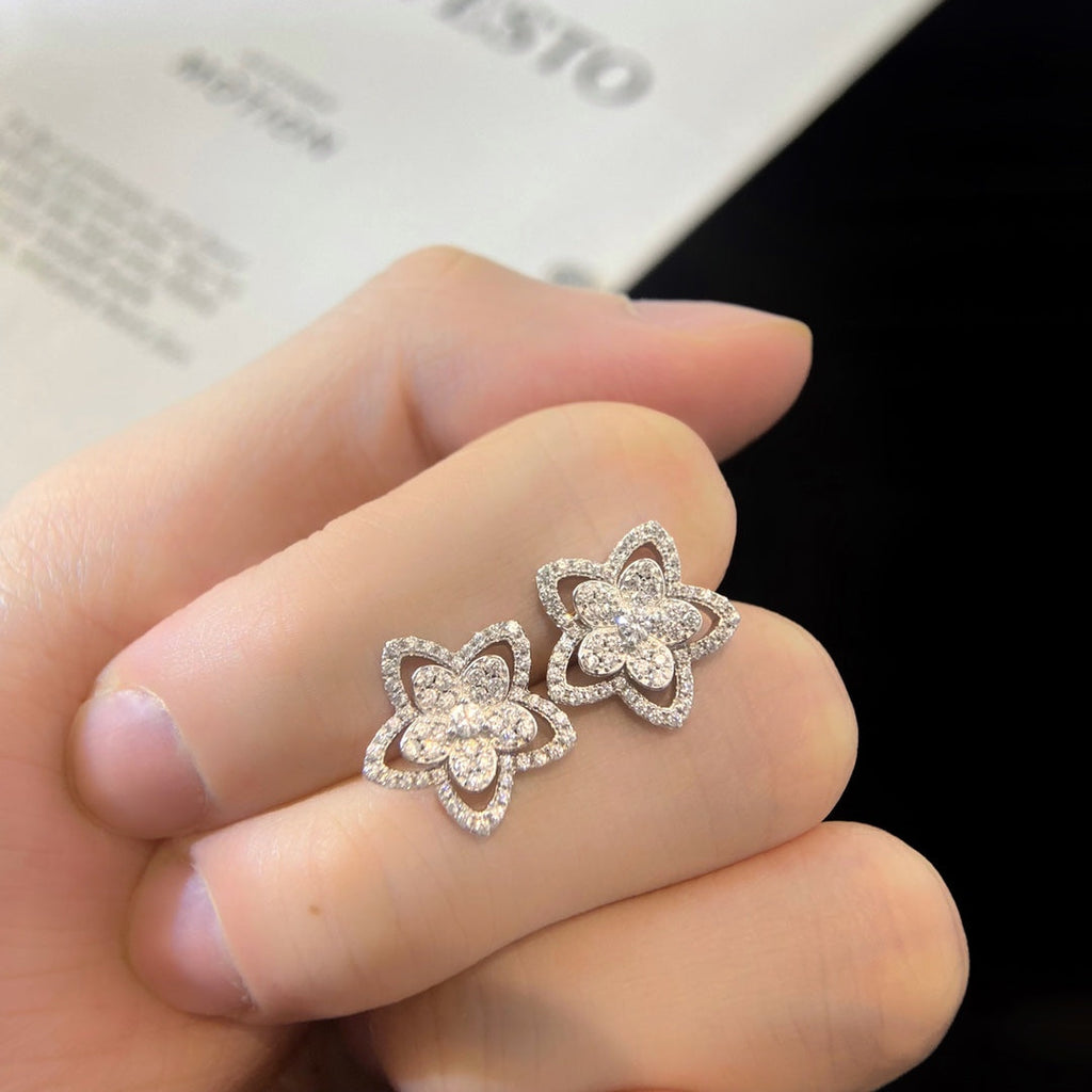 GRAFF WILD FLOWER SILVER DIAMOND STUD EARRINGS