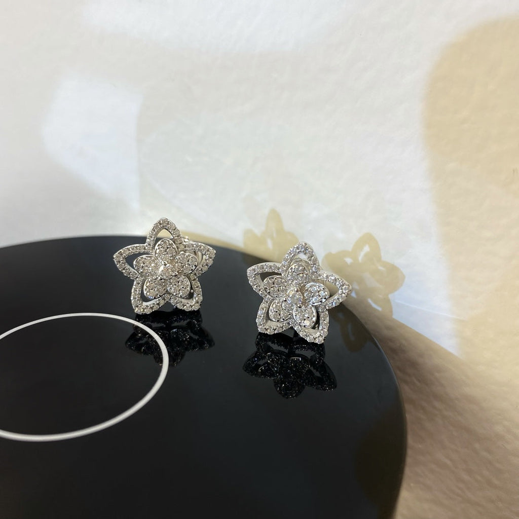 GRAFF WILD FLOWER SILVER DIAMOND STUD EARRINGS