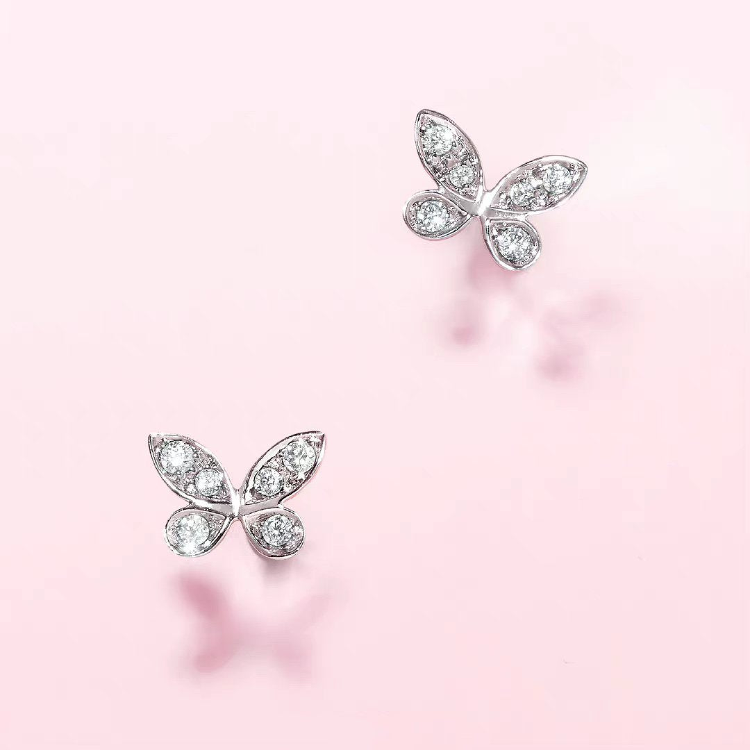 GRAFF BUTTERFLY SILVER DIAMOND PAVED PETITE STUD EARRINGS