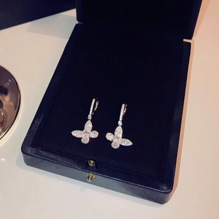 GRAFF BUTTERFLY SILVER DIAMOND PAVED DROP EARRINGS