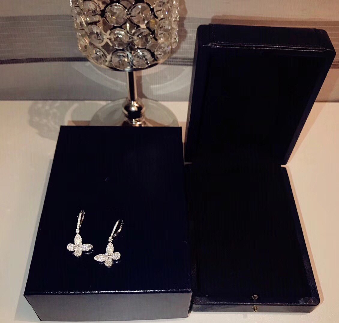 GRAFF BUTTERFLY SILVER DIAMOND PAVED DROP EARRINGS