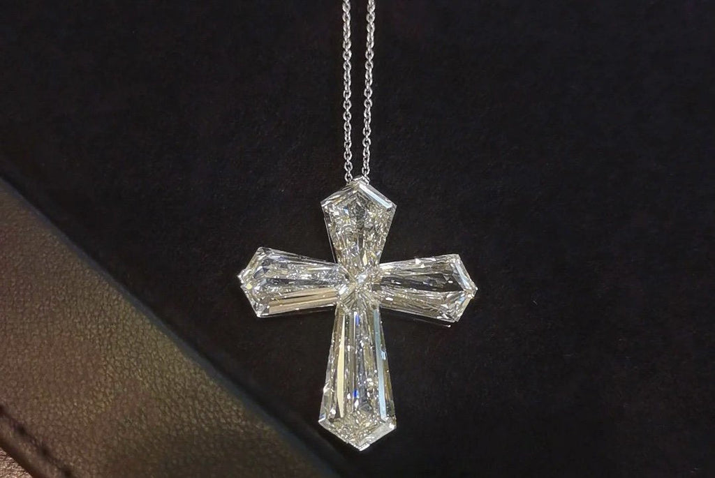 GRAFF BAGUETTE CUT SILVER DIAMOND CROSS NECKLACE