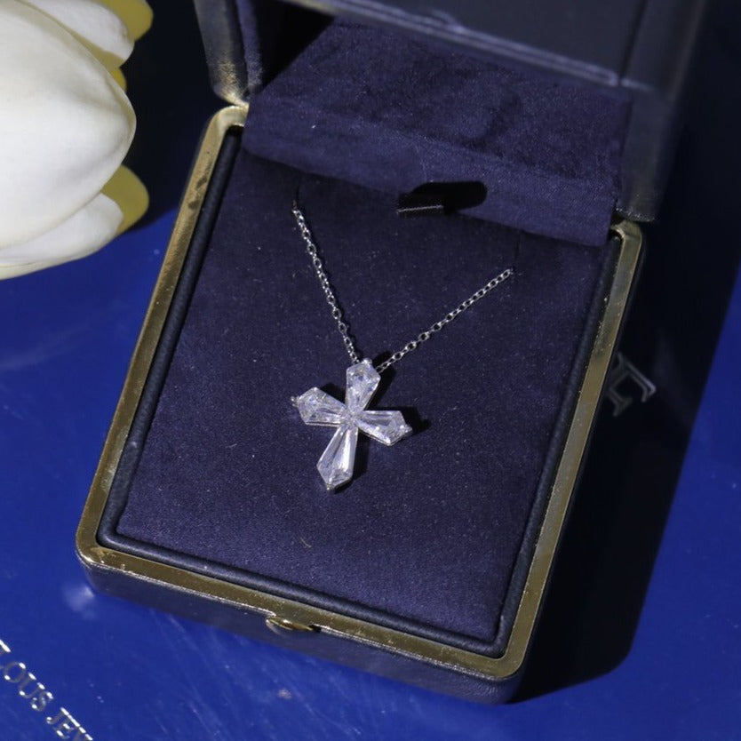 GRAFF BAGUETTE CUT SILVER DIAMOND CROSS NECKLACE
