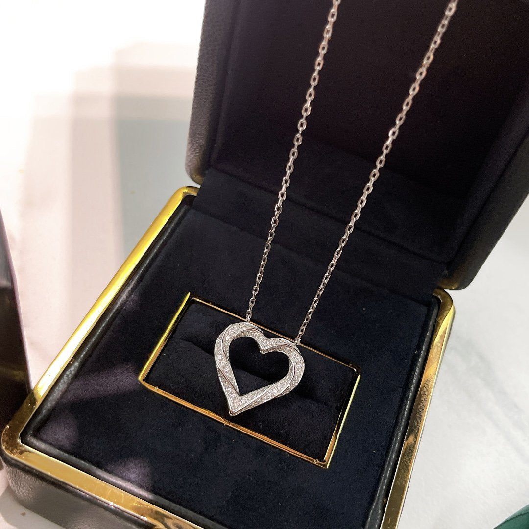 GRAFF SPIRAL HEART SILHOUETTE PAVED SILVER DIAMOND NECKLACE