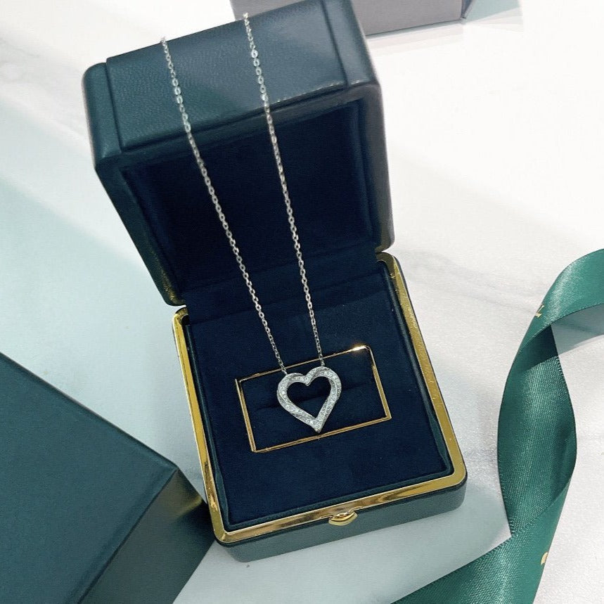 GRAFF SPIRAL HEART SILHOUETTE PAVED SILVER DIAMOND NECKLACE