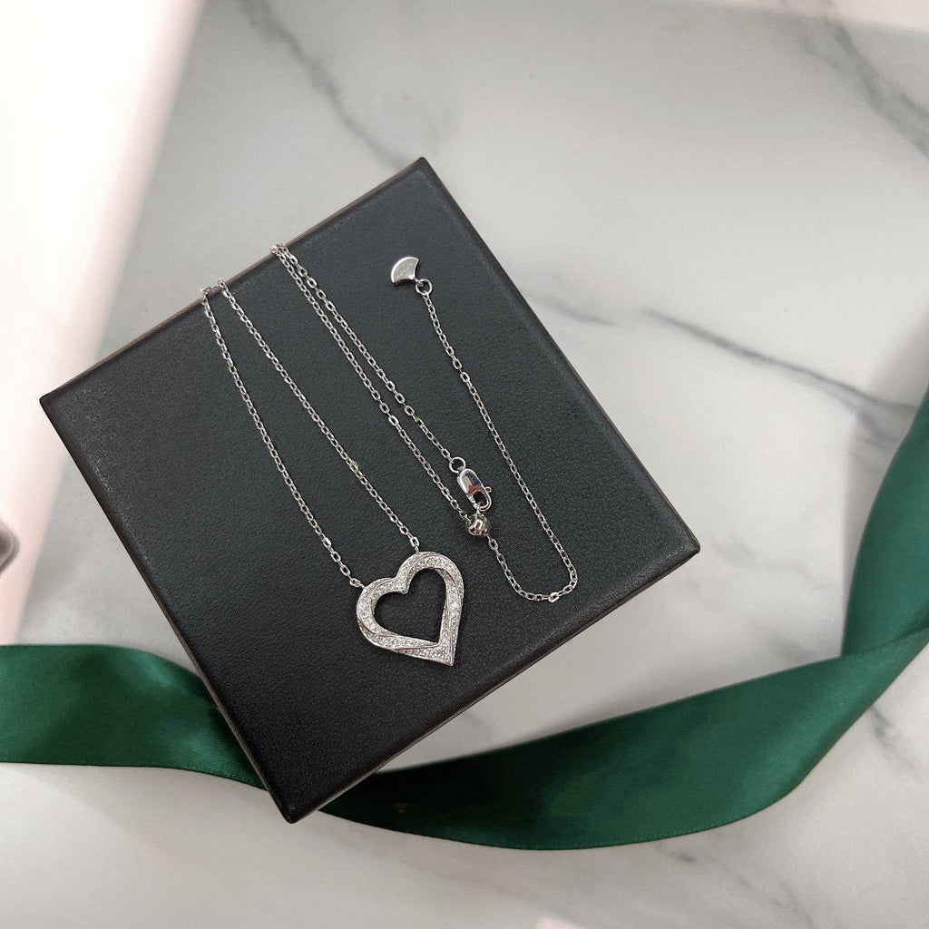 GRAFF SPIRAL HEART SILHOUETTE PAVED SILVER DIAMOND NECKLACE