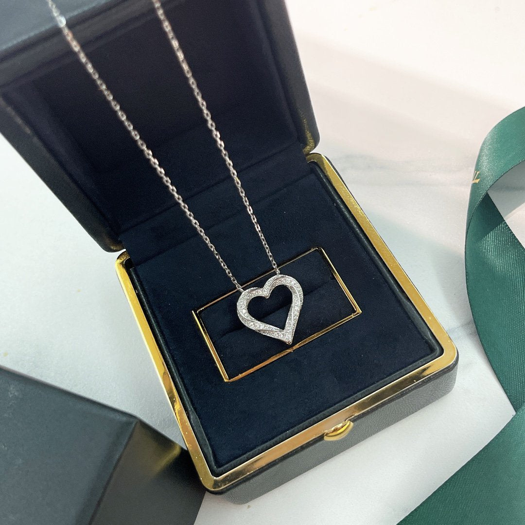GRAFF SPIRAL HEART SILHOUETTE PAVED SILVER DIAMOND NECKLACE