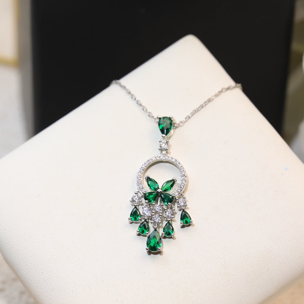 GRAFF BUTTERFLY CHANDELIER CLASSIC GREEN SILVER DIAMOND NECKLACE