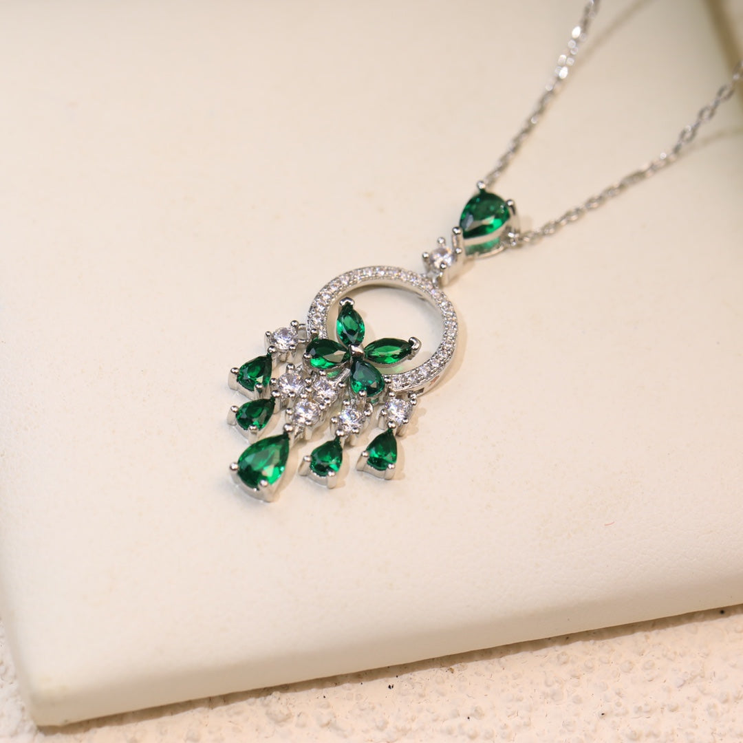 GRAFF BUTTERFLY CHANDELIER CLASSIC GREEN SILVER DIAMOND NECKLACE
