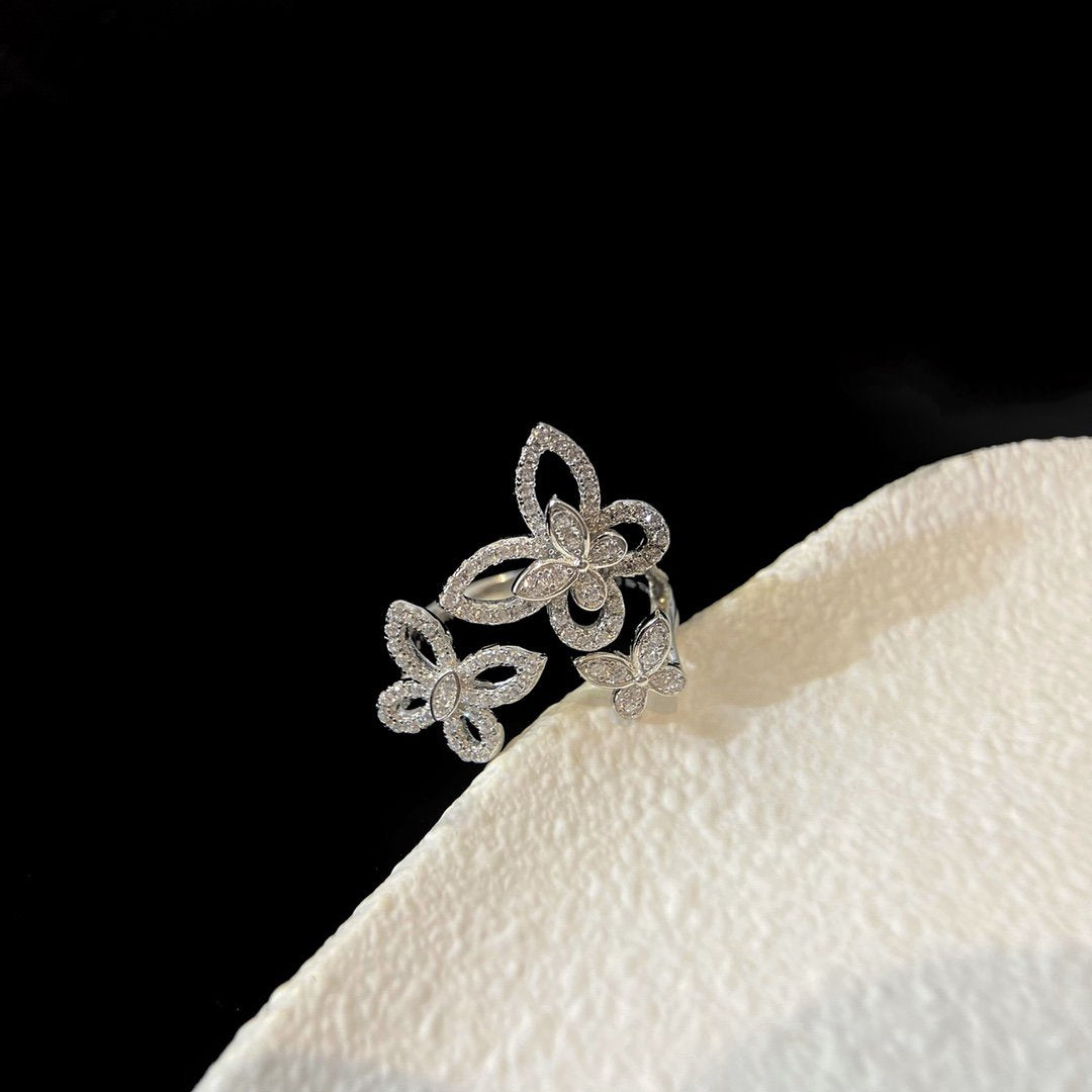 GRAFF TRIPLE BUTTERFLY SILHOUETTE SILVER DIAMOND RING