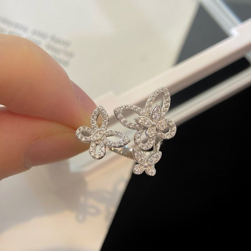 GRAFF TRIPLE BUTTERFLY SILHOUETTE SILVER DIAMOND RING
