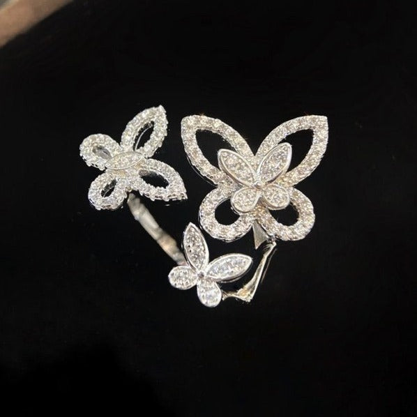 GRAFF TRIPLE BUTTERFLY SILHOUETTE SILVER DIAMOND RING
