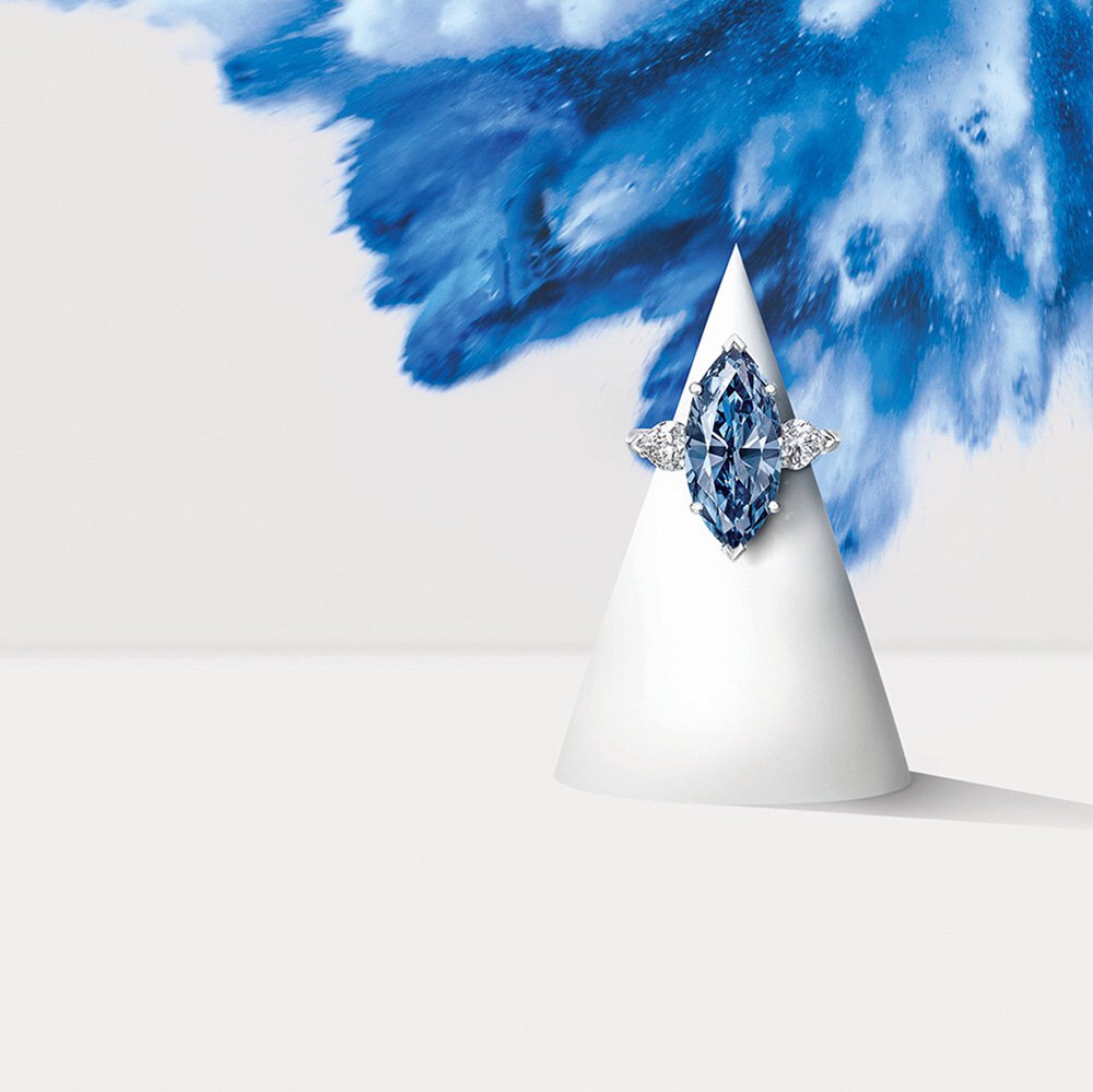 GRAFF PROMISE MARQUISE CUT BLUE DIAMOND ENGAGEMENT RING