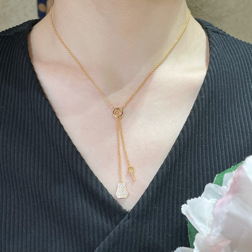 HERMES V GOLD MATERIAL HM LOCK KEY NECKLACE