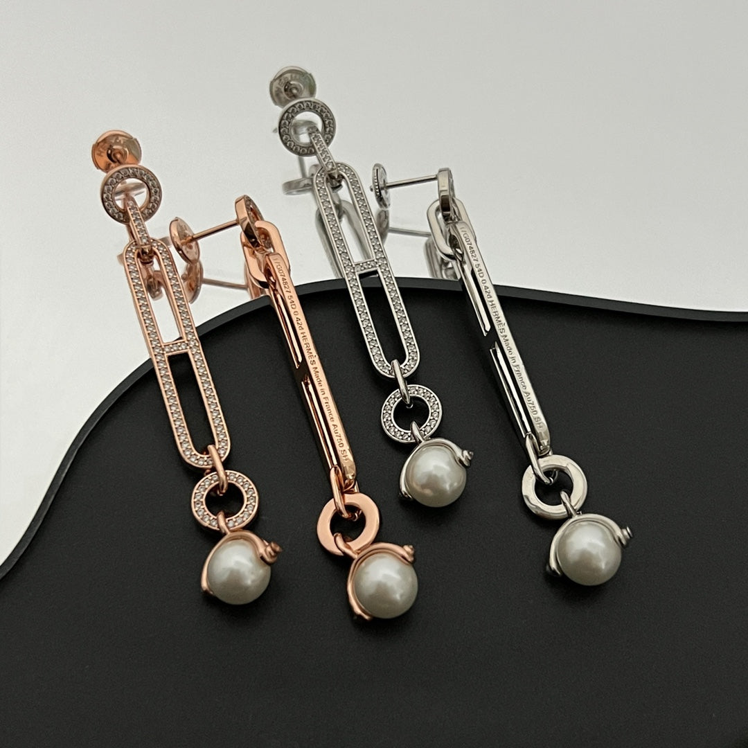 HERMES HM PEARL WHITE EARRINGS