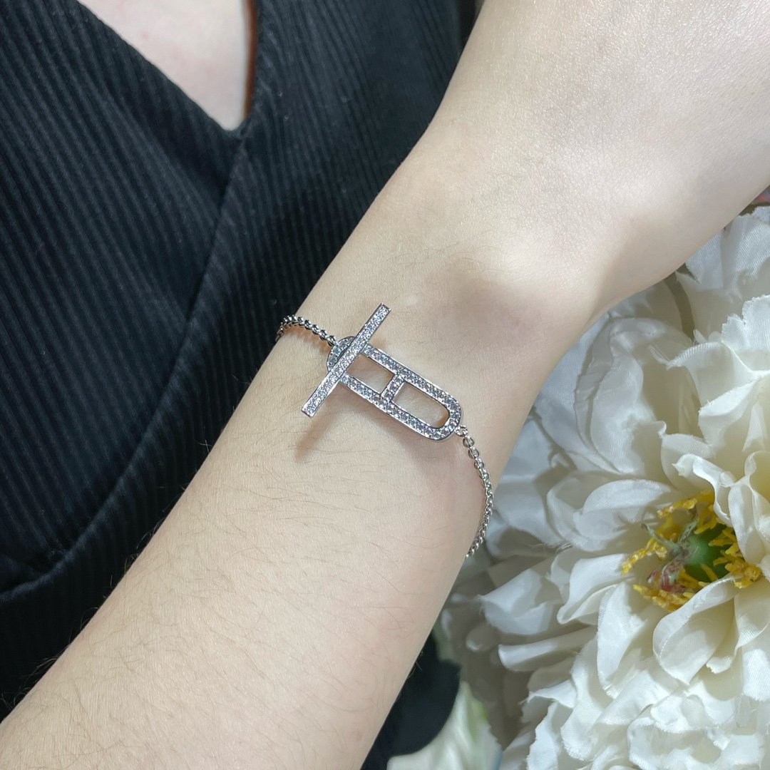 HERMES HM 18K ROSE GOLD DIAMOND PM EVER CHAINE D'ANCRE BRACELET ST
