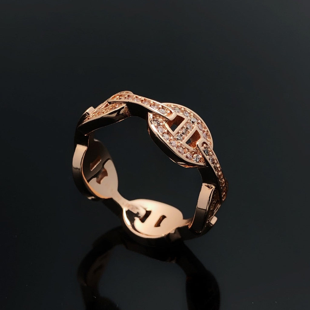 HERMES HM CHAINE D'ANCRE ENCHAINEE GOLD RING DIAMONDS