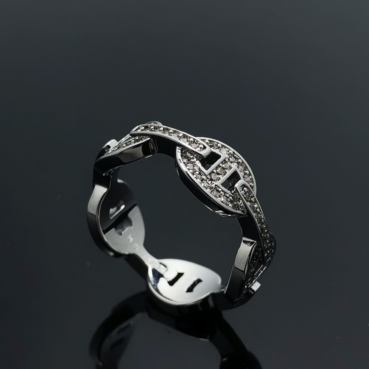 HERMES HM CHAINE D'ANCRE ENCHAINEE GOLD RING DIAMONDS