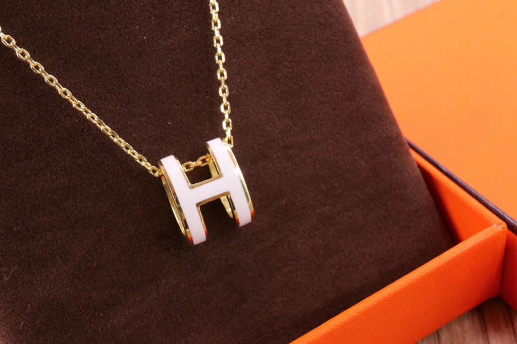 HERMES HM CLIC YELLOW ENAMEL GOLD NECKLACE