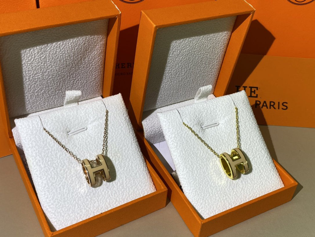 HERMES HM CLIC YELLOW ENAMEL GOLD NECKLACE