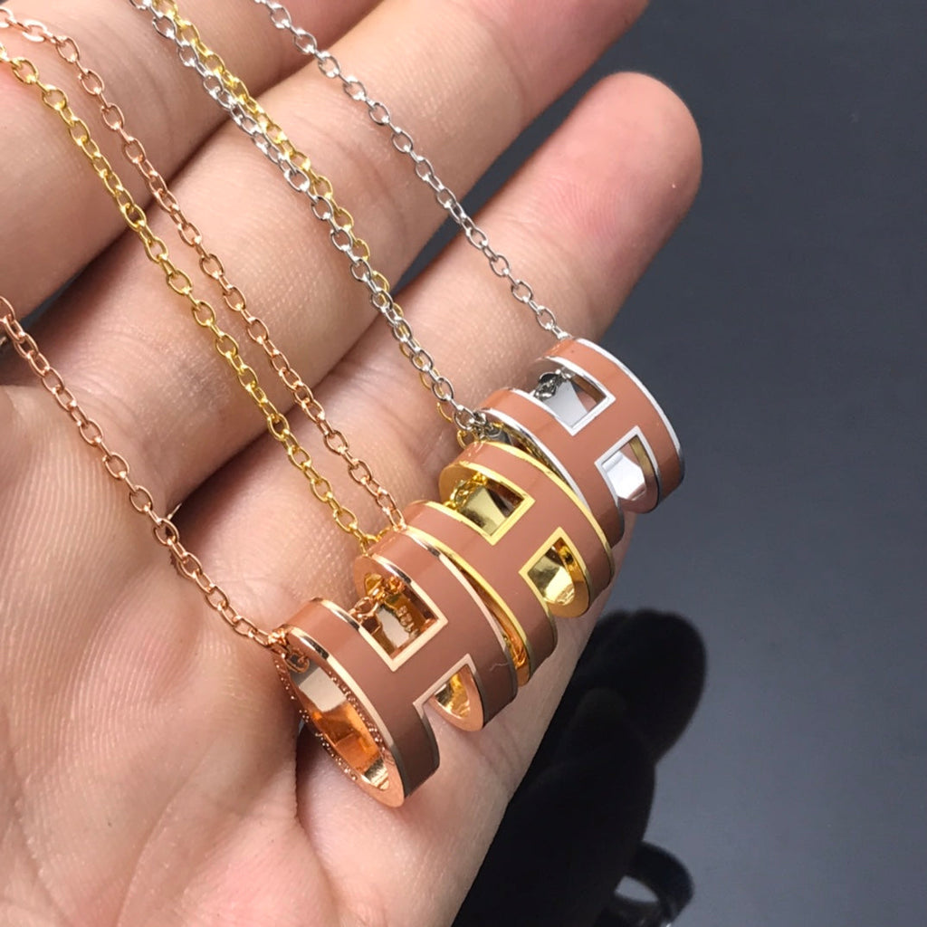 HERMES H NECKLACE BROWN