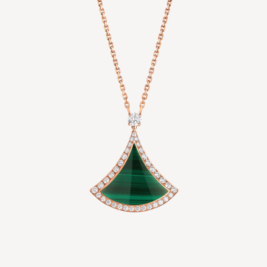 BVLGARI DREAM MALACHITE DIAMOND PAVED PINK GOLD NECKLACE