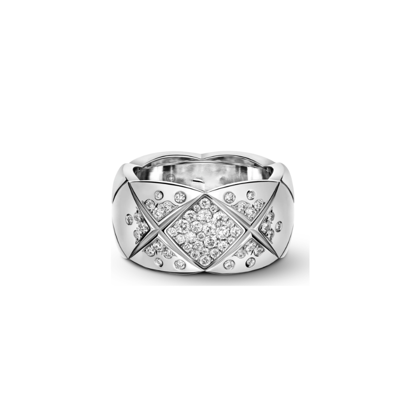 Chanel Coco Crush 10Mm Quilted Diamond Silver Ring