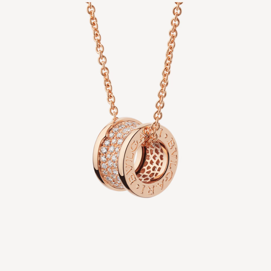 BVLGARI ZERO 1 DIAMOND PAVED PINK GOLD NECKLACE