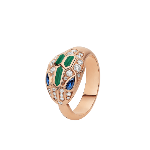 BVLGARI SERPENTI RING SNAKE MALACHITE AGATE DIAMOND
