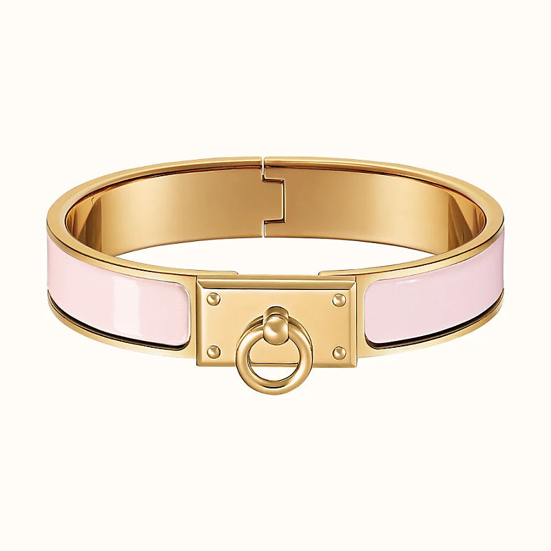 HERMES H RING LOCK BRACELET 12MM LIGHT PINK