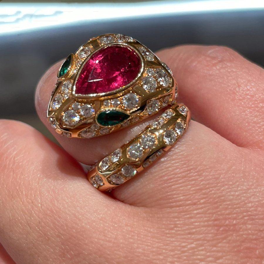 BVLGARI SERPENTI RING SNAKE MALACHITE PINK DIAMOND