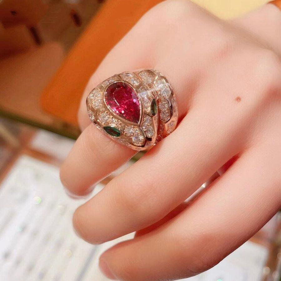 BVLGARI SERPENTI RING SNAKE MALACHITE PINK DIAMOND