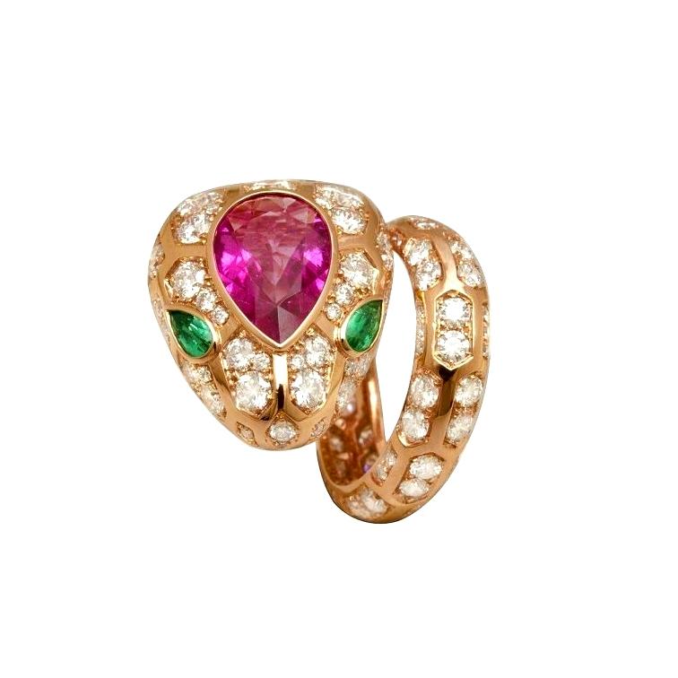 BVLGARI SERPENTI RING SNAKE MALACHITE PINK DIAMOND