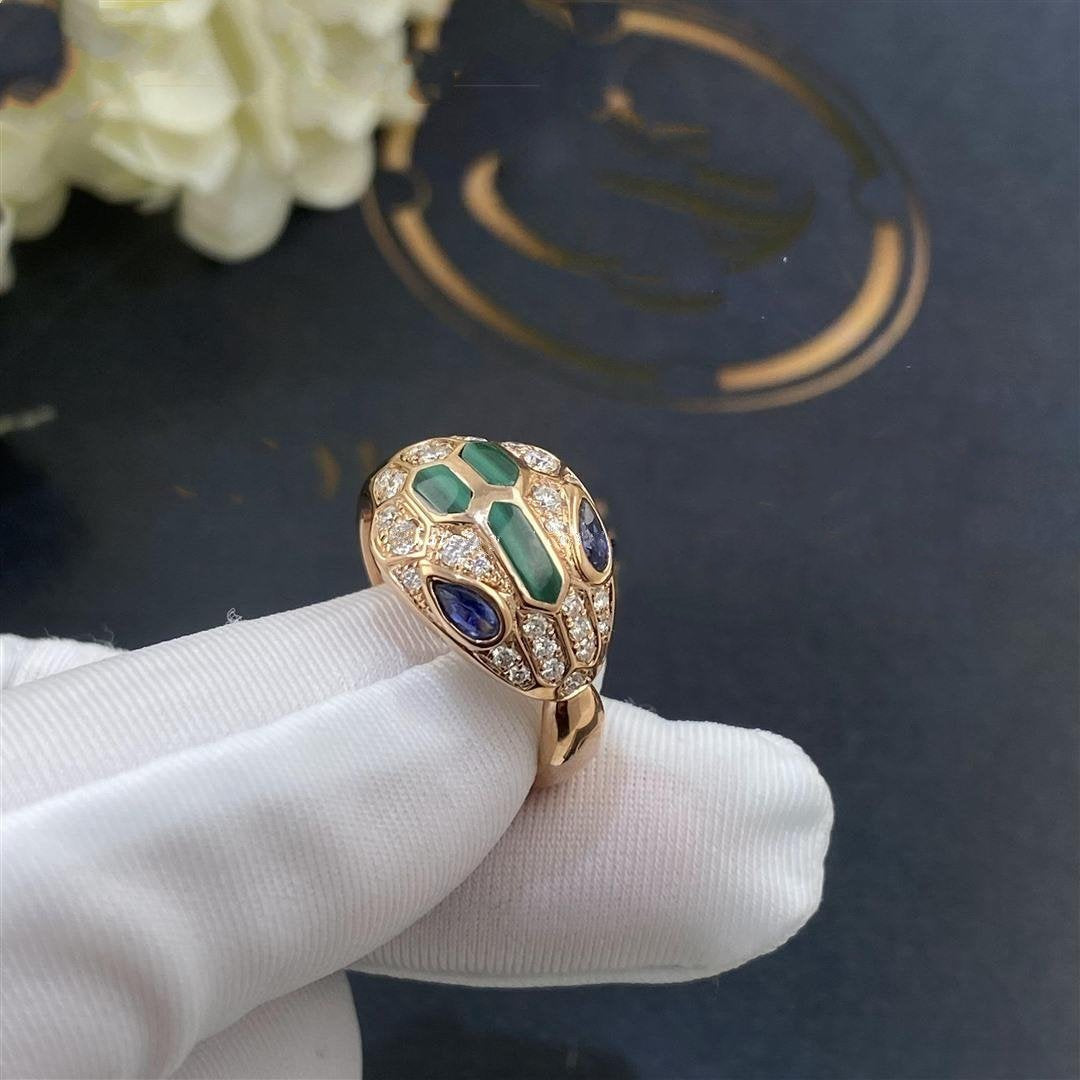 BVLGARI SERPENTI RING SNAKE MALACHITE AGATE DIAMOND