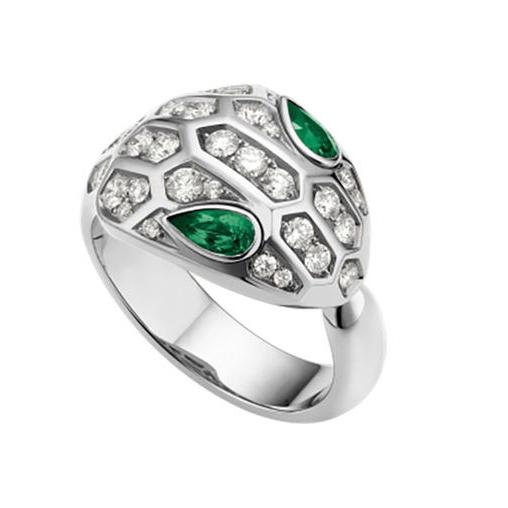 BVLGARI SERPENTI RING SNAKE MALACHITE SILVER DIAMOND