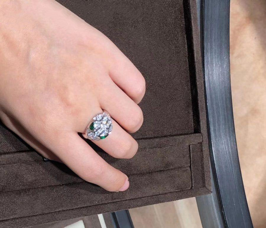 BVLGARI SERPENTI RING SNAKE MALACHITE SILVER DIAMOND