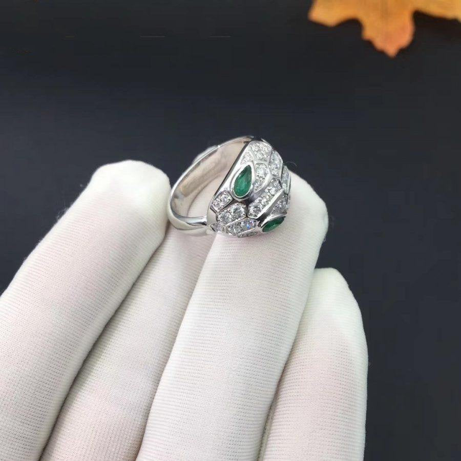 BVLGARI SERPENTI RING SNAKE MALACHITE SILVER DIAMOND