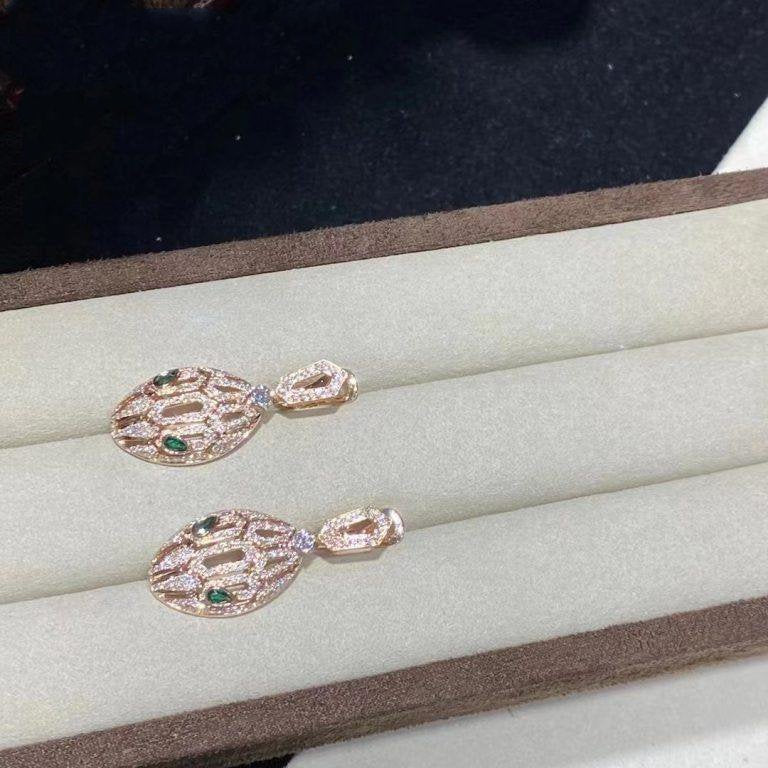BVLGARI SERPENTI MALACHITE DIAMOND EARRINGS GOLD