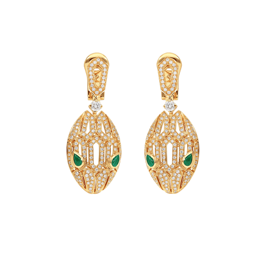BVLGARI SERPENTI MALACHITE DIAMOND EARRINGS GOLD