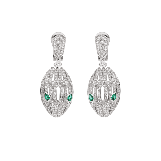BVLGARI SERPENTI MALACHITE DIAMOND EARRINGS SILVER