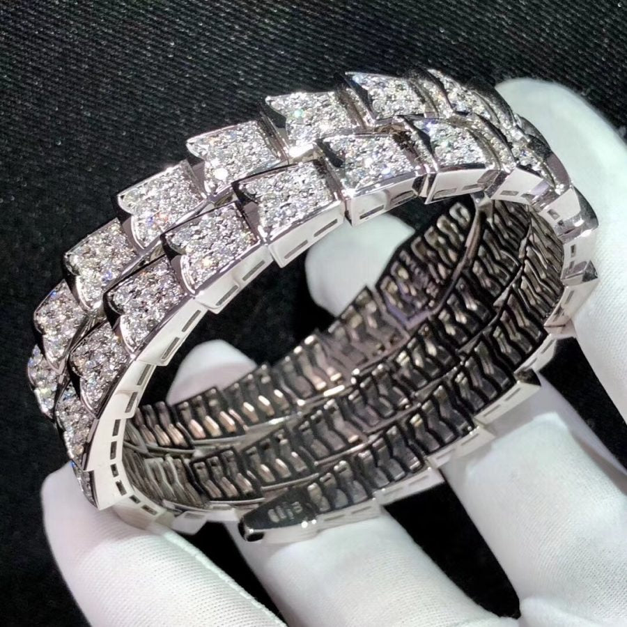 BVLGARI SERPENTI BRACELET 8MM SILVER DIAMOND DOUBLE ROW