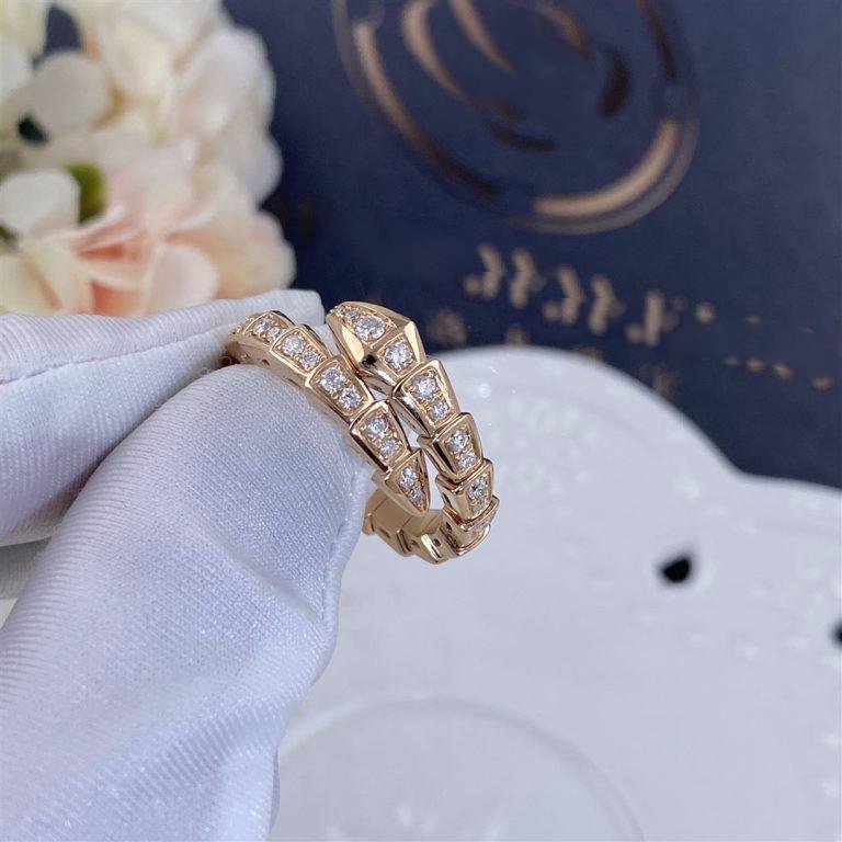 BVLGARI SERPENTI RING PINK GOLD DIAMOND PAVED 4MM