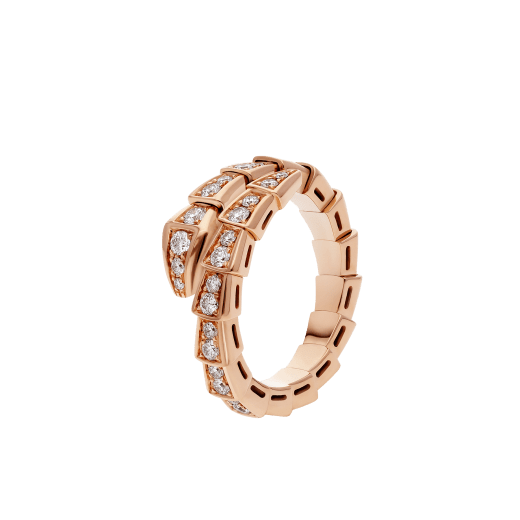 BVLGARI SERPENTI RING PINK GOLD DIAMOND PAVED 4MM