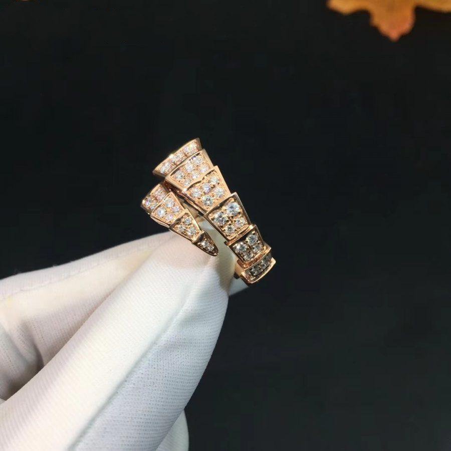 BVLGARI SERPENTI RING PINK GOLD DIAMOND MALACHITE
