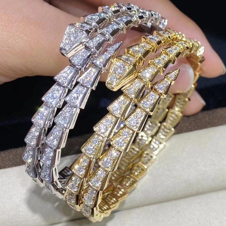 BVLGARI SERPENTI BRACELET GOLD DIAMOND DOUBLE ROW