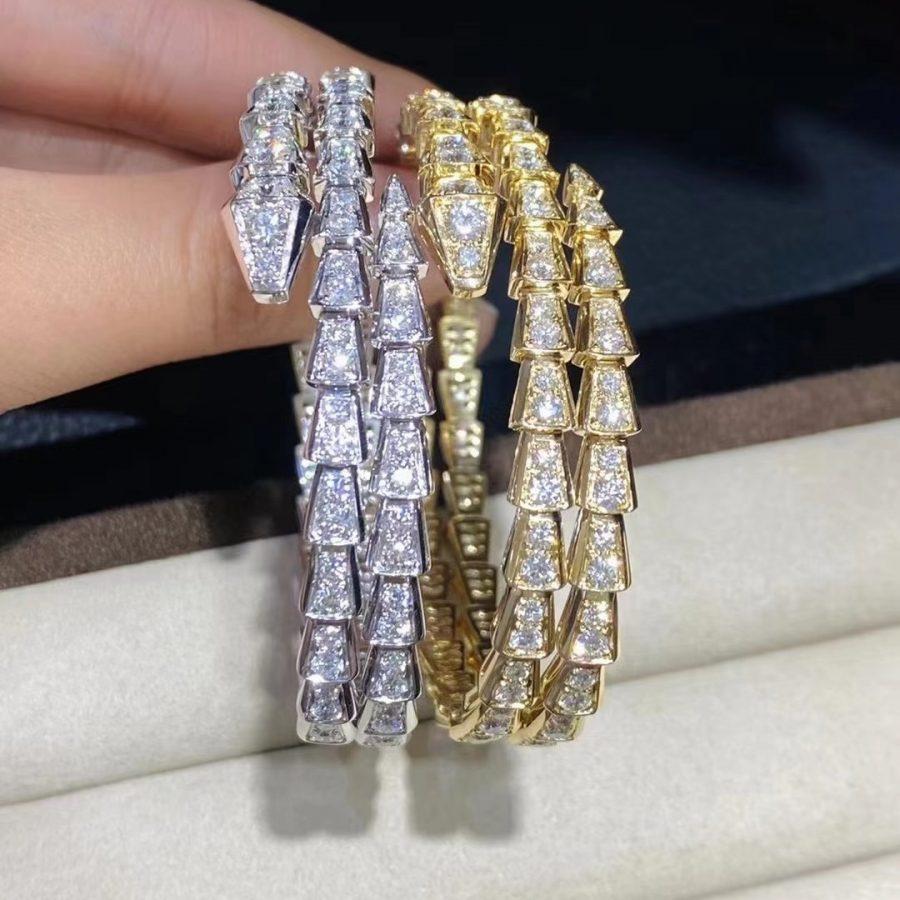 BVLGARI SERPENTI BRACELET GOLD DIAMOND DOUBLE ROW