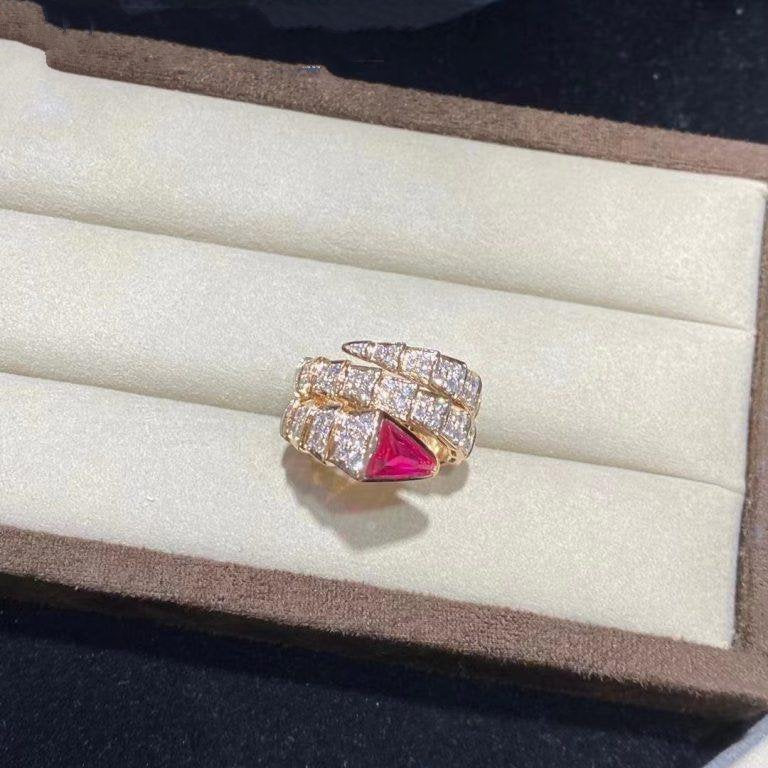 BVLGARI SERPENTI RING PINK GOLD DIAMOND PINK DOUBLE ROW