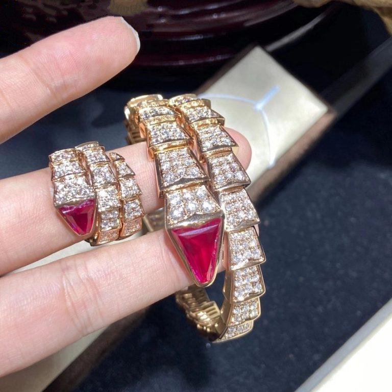 BVLGARI SERPENTI RING PINK GOLD DIAMOND PINK DOUBLE ROW