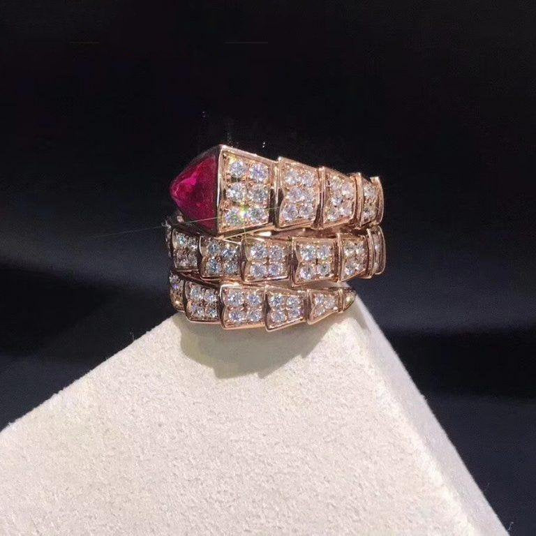 BVLGARI SERPENTI RING PINK GOLD DIAMOND PINK DOUBLE ROW