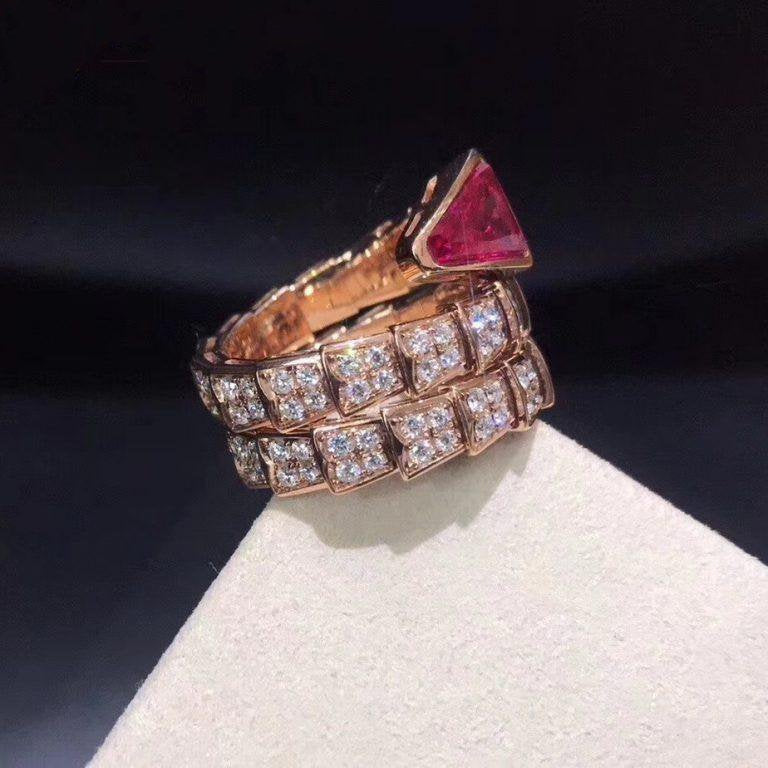 BVLGARI SERPENTI RING PINK GOLD DIAMOND PINK DOUBLE ROW
